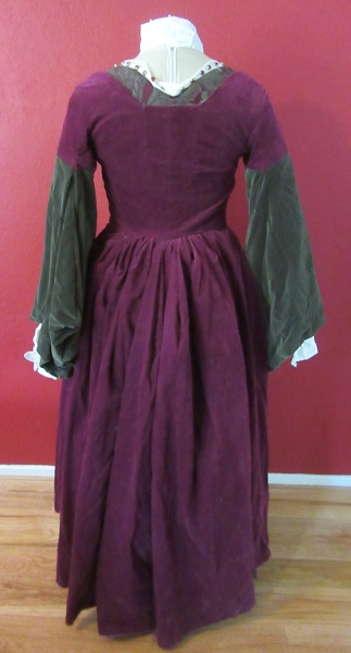 1500s Reproduction Henrician Olive and Burgandy Lady's Gown Tudor Back