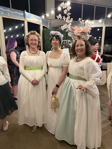 Reproduction 1780s Chemise Gown at Costume College 2025.