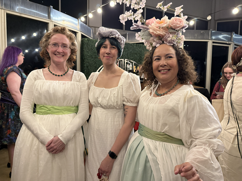 Reproduction 1780s Chemise Gown at Costume College 2025.