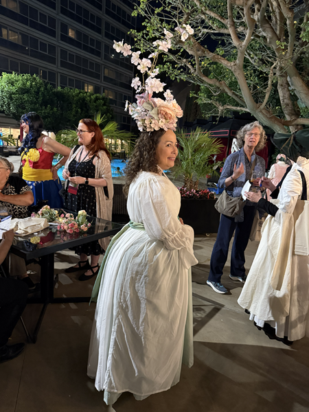 Reproduction 1780s Chemise Gown at Costume College 2025.