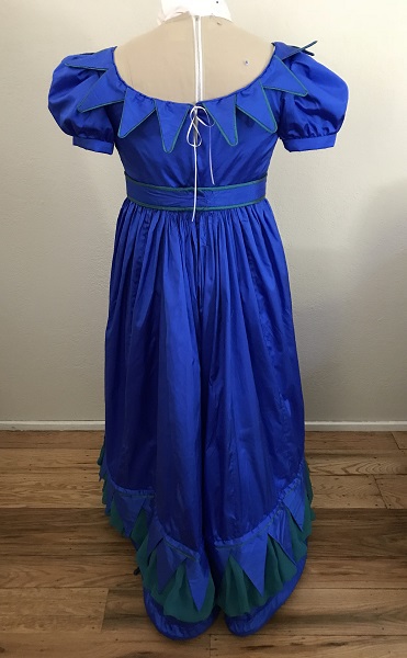 Reproduction 1820s Blue Dress with Van Dyke Points Back.