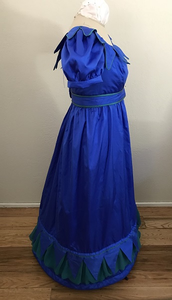 Reproduction 1820s Blue Dress with Van Dyke Points Right.