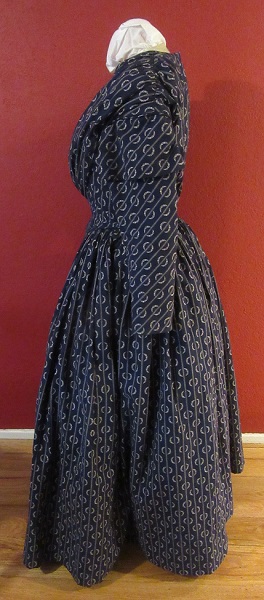 1840s Reproduction Fan Front Navy Daydress Left