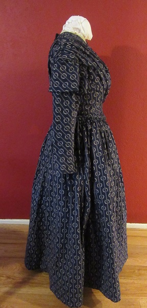 1840s Reproduction Fan Front Navy Daydress Right