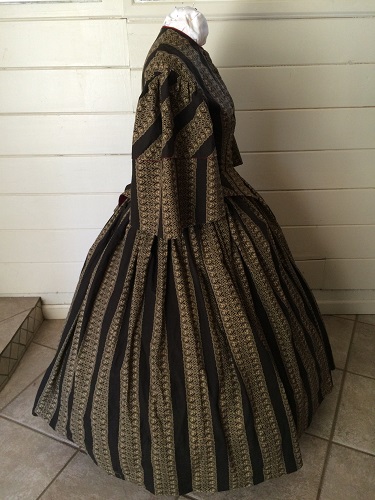 1850s Reproduction Victorian Black and Beige Day Dress Right