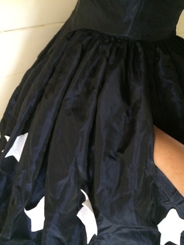 Reproduction Mid Victorian Dark Navy Ballgown skirt hidden side pocket detail