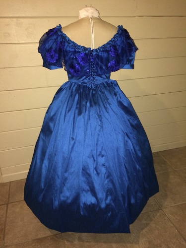1850s Reproduction Victorian Blue Ballgown Back laced closed with flash