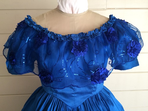 1850s Reproduction Victorian Blue Ballgown Bodice Front