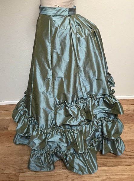 1870s Reproduction Blue Aqua Silk Underskirt Left. 
