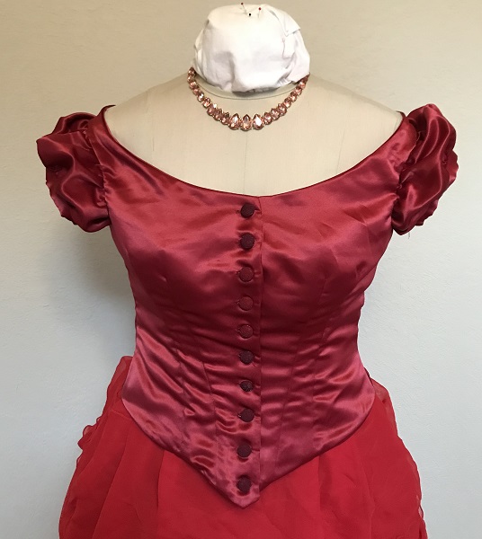 1870s Reproduction Red Polyester Bodice Front. 