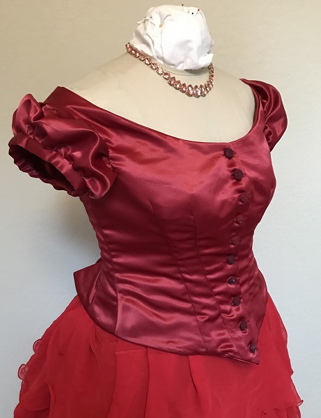 1870s Reproduction Red Polyester Bodice Right Quarter View. 