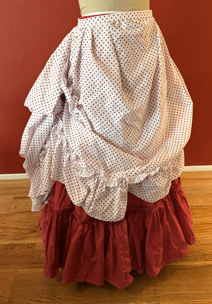 1870s Red Polka Dotted Overskirt Right Quarter View.  