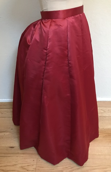 1870s Reproduction Red Polyester Underskirt Right Quarter View. 