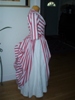 Reproduction 1887 red stripe bustle dress: right view