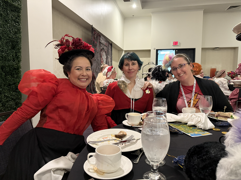 Reproduction 1890s Red Blouse and Black Skirt at Costume College 2025.  