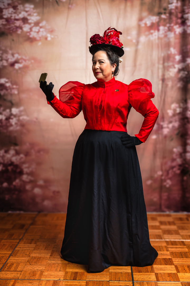 Reproduction 1890s Red Blouse and Black Skirt at Costume College 2025. Photo by Mark Edwards Photographer