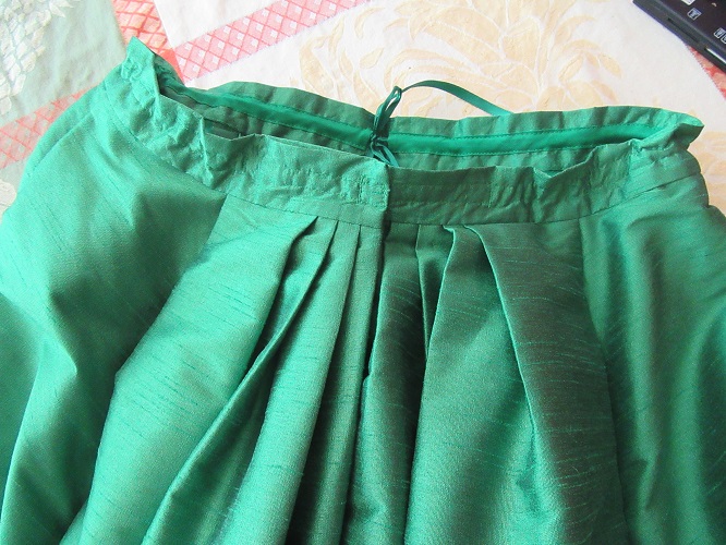 1890s Reproduction Green Ball Gown Skirt Waist with drawstring detail 