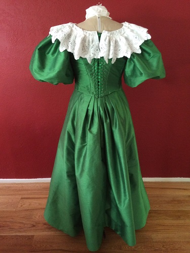1890s Reproduction Green Ball Gown Dress Back.