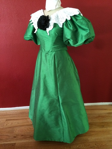 1890s Reproduction Green Ball Gown Dress Left Quarter View.