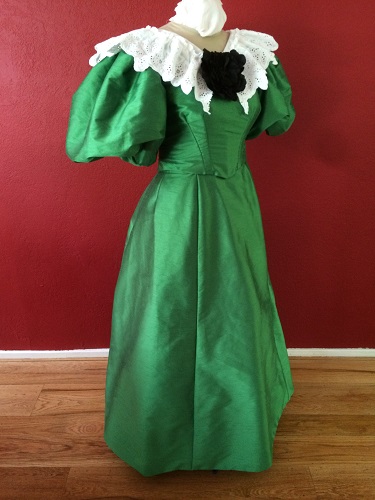 1890s Reproduction Green Ball Gown Dress Right Quarter View. 