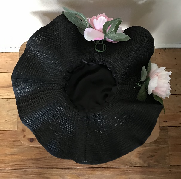 Reproduction Edwardian Black Wavy Brimmed Hat Inside 
