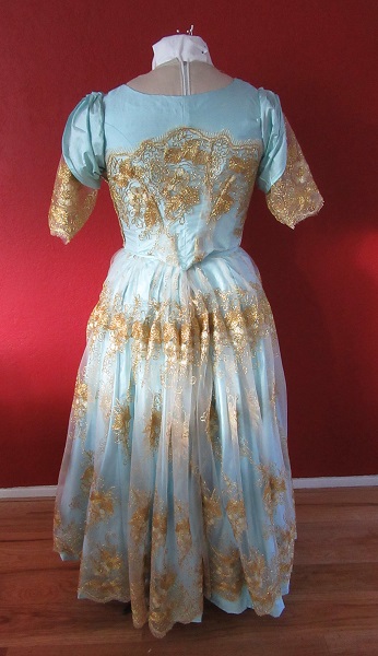 1890-1900s Reproduction Light Blue Ball Gown Dress Back. Laughing Moon #101 and #103.