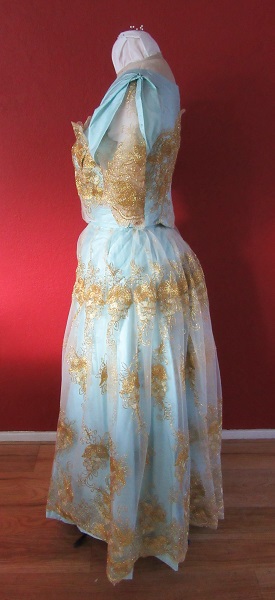 1890-1900s Reproduction Light Blue Ball Gown Dress Left. Laughing Moon #101 and #103. 