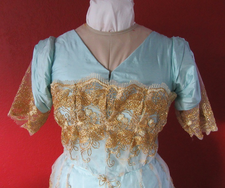 1890-1900s Reproduction Light Blue Ball Gown Bodice Front. 