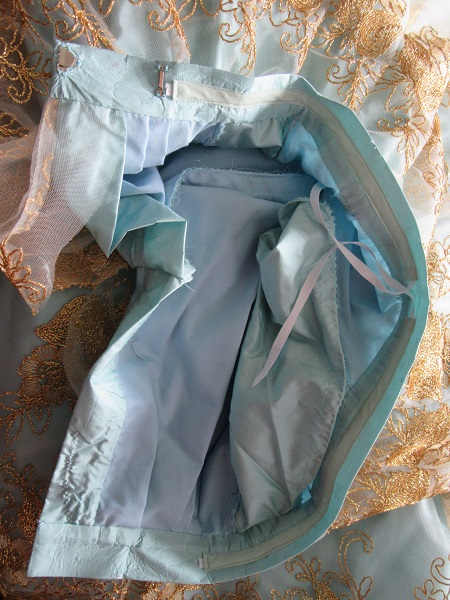1890-1900s Reproduction Light Blue Ball Gown Skirt Inside Detail
