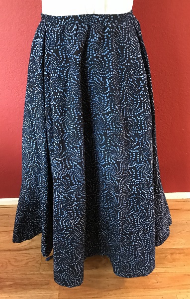 1900s Inspired Navy Blue Batik Skirt Left Quarter View.