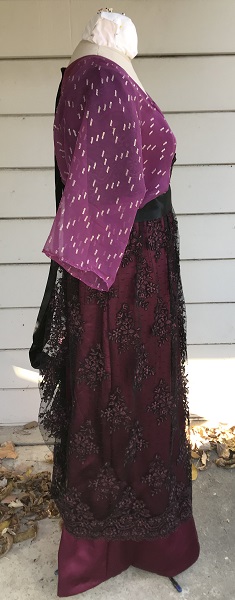 Reproduction 1910s Evening Dress Right - Burgundy Silk. Laughing Moon #104