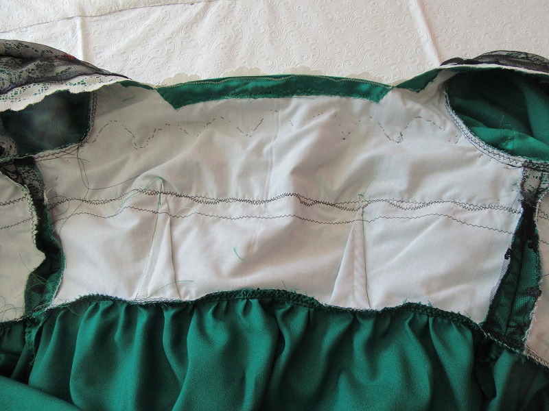 Reproduction 1910s Evening Bodice Inside View - Green with ivory lace and black net overlay. Butterick B6190
