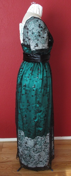Reproduction 1910s Evening Dress Right - Green with ivory lace and black net overlay. Butterick B6190