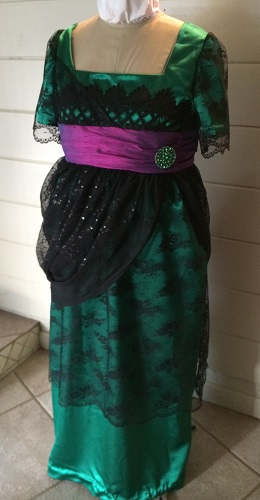 1910s Reproduction Green and Black Evening Dress Left 3/4 View