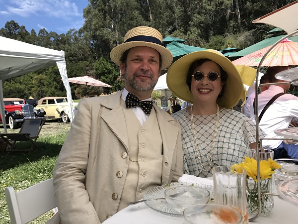 1924 Reproduction White with Green Print Dress at Gatsby Summer Afternoon. September 2017.