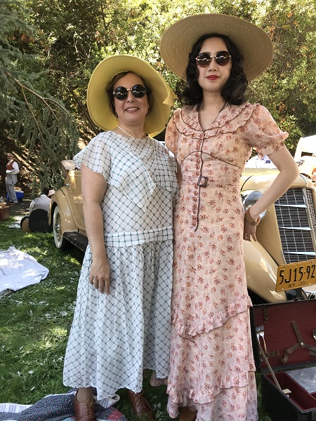 1924 Reproduction White with Green Print Dress at Gatsby Summer Afternoon. September 2018.