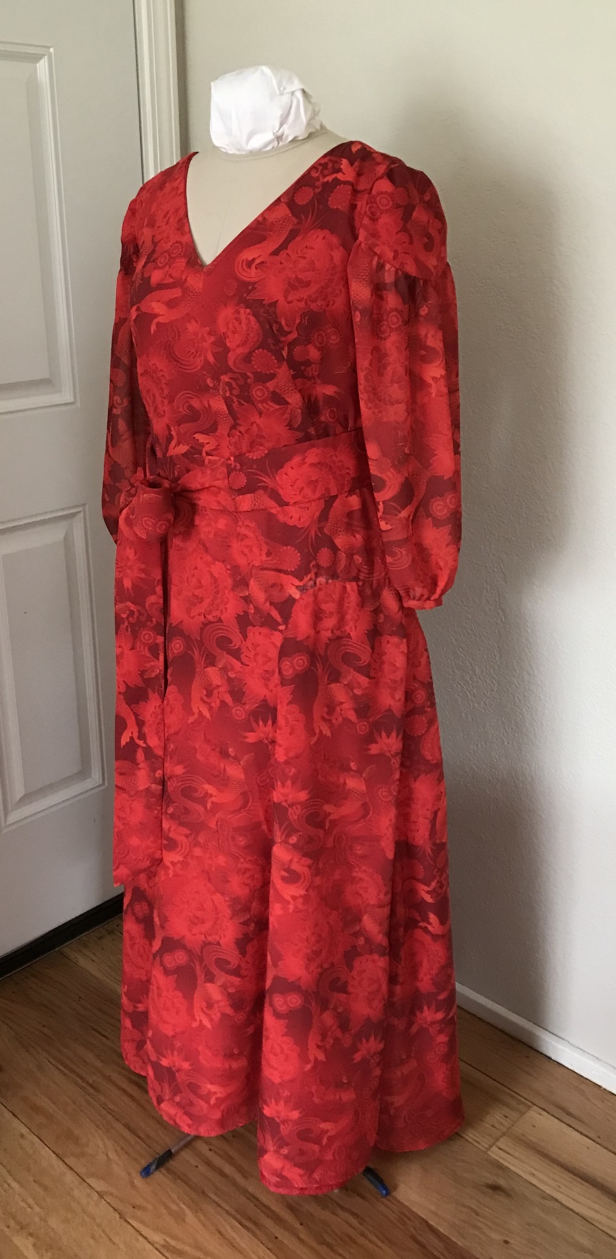 1927 Reproduction Red Koi Dress Quarter View.