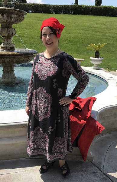 1924 Reproduction Black Print dress at Grand Island Mansion. April 2017.