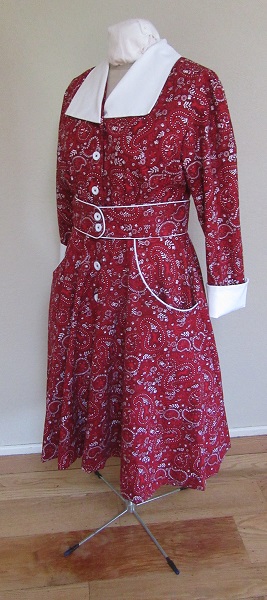 1950s Reproduction Western Swing Red Dog Dress Quarter View.