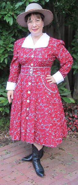 1950s Reproduction Western Swing Red Dog Dress Front. 