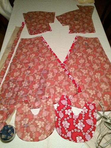 1950s reproduction retro Red Hawaiian Dress Butterick B6055 pattern on fabric