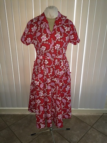 1950s reproduction retro Red Hawaiian Dress Butterick B6055 Front