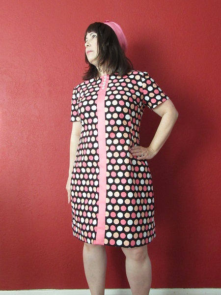 1966 Reproduction Simplicity 6395 Pink Polk Dot Dress.