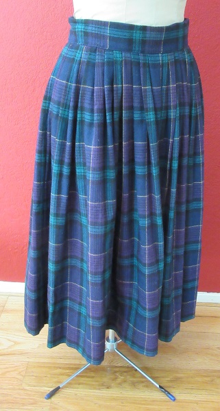 wool pleated plaid skirt.  Right Quarter View. 