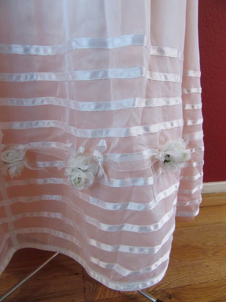 Regency Peach with White Sheer Ball Gown Hem Detail.