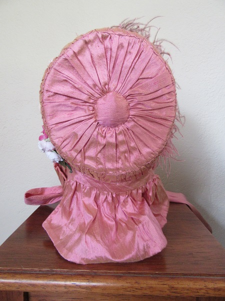 Reproduction Coal Shuttle Bonnet - Pink Silk Drawn - Back