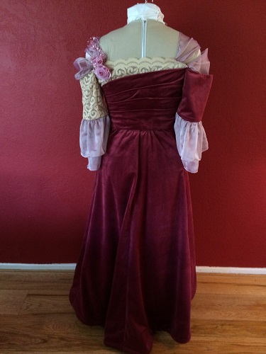 1900s Reproduction Raspberry Velvet Ball Gown Dress Back.