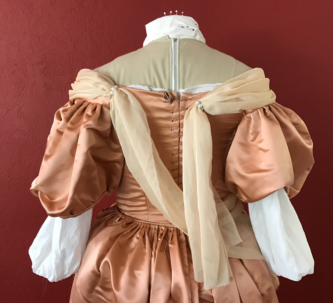 Reproduction 1660s Peach Bodice Back. 