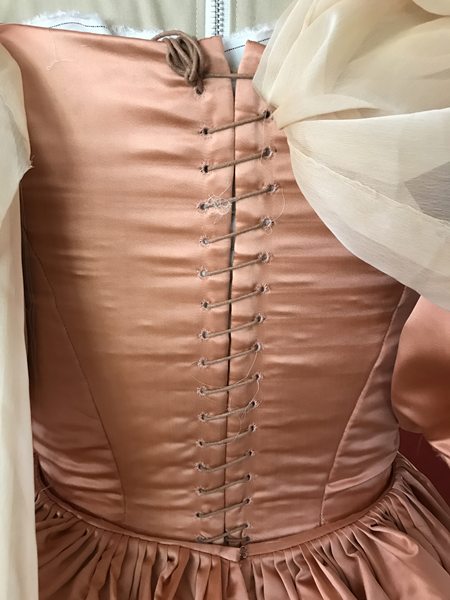 Reproduction 1660s Peach Bodice Back Lacing. 