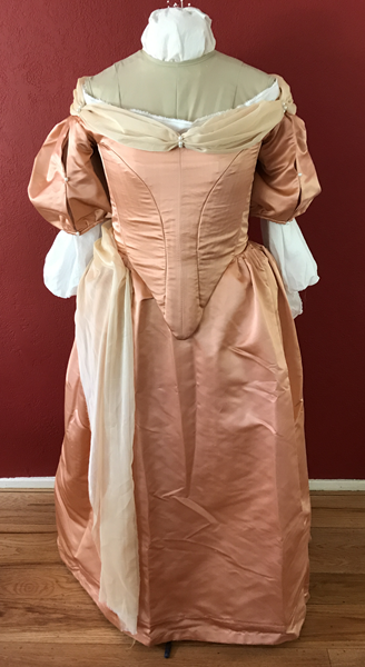 Reproduction 1660s Peach Dress Front. 